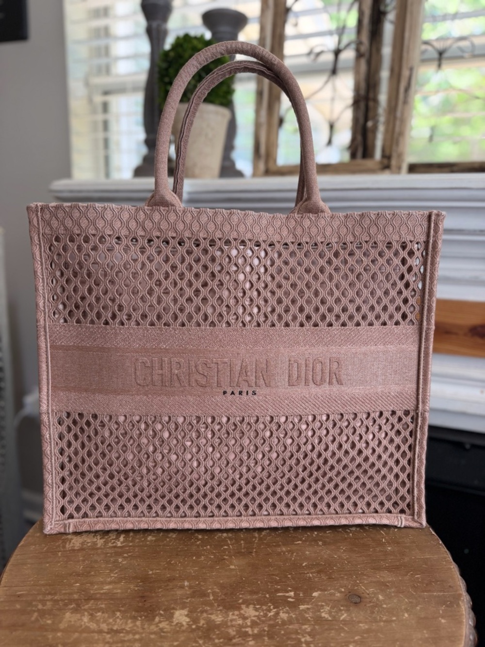Sold on my fb. Dior Large Book Tote in Clay (rose goldish) removable liner Mesh